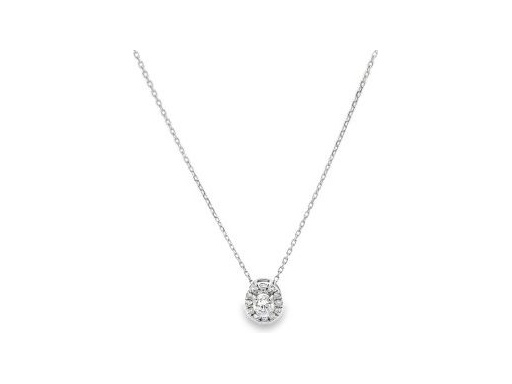 18K White Gold Oval Halo Diamond Necklace